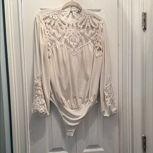 Express Cream Lace Detail Bodysuit